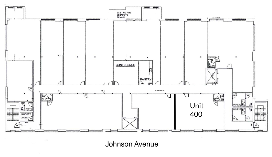 Fourth floor key plan showing the location of Unit 400 along Johnson Avenue