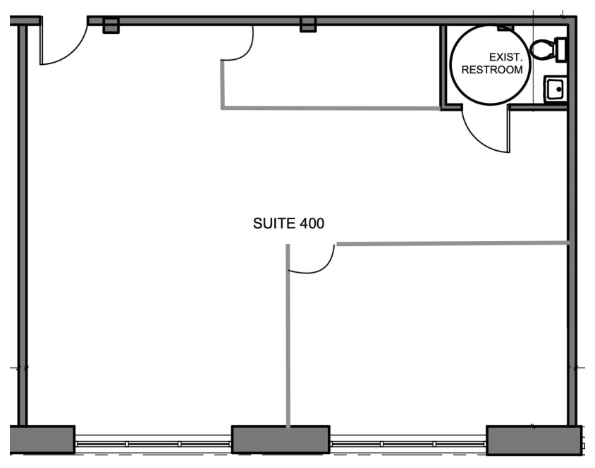 Suite 400 floor plan showing the open layout and existing restroom